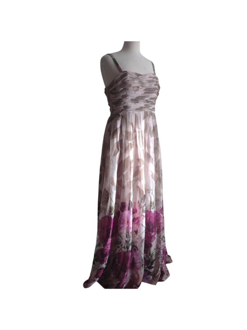 Adrianna Papell Floral Chiffon Formal Dress 12 Beige Magenta Glam Prom Dress - Picture 12 of 12